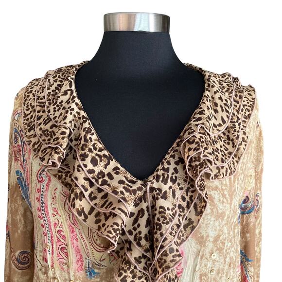 Agora Multicolor Print / Animal Print Accent Blouse MED Boho Gypsy Fairy Artsy - Picture 2 of 11